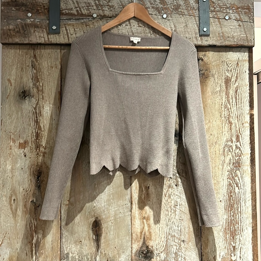 Square neck ribbed knit sweater Size M
